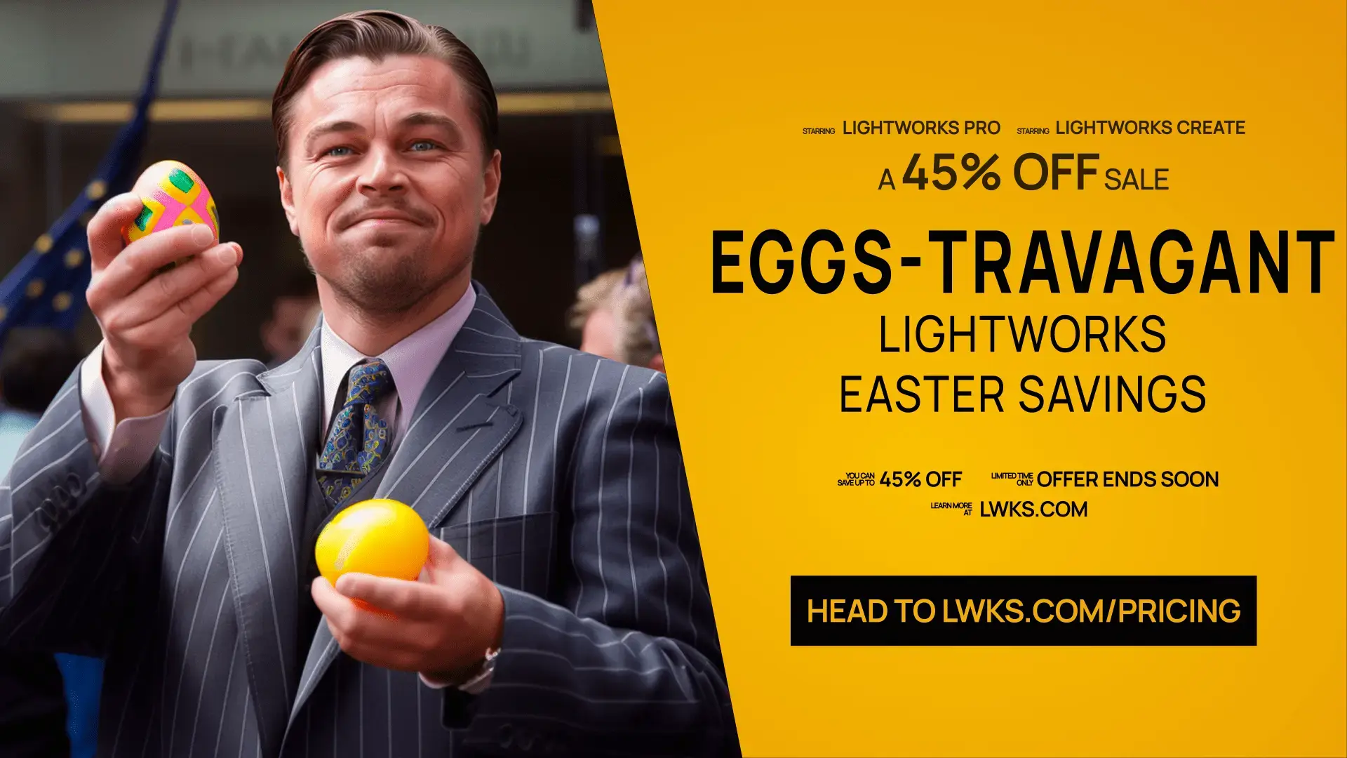 A wolf of wall street holding an easter egg