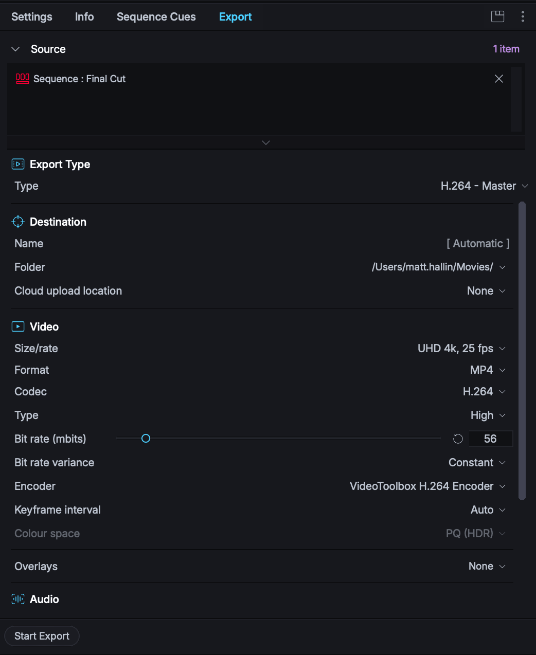The combined Export panel, with presets and an expandable source list.