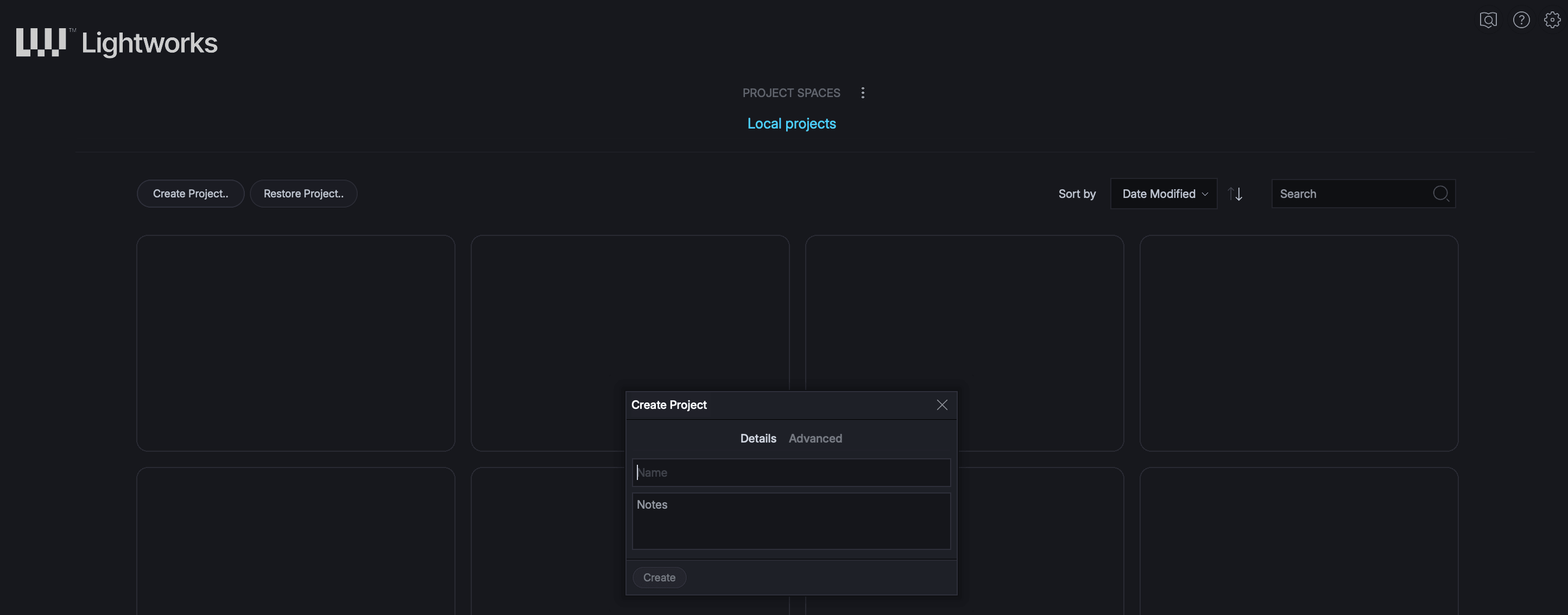 Creating a new project from the Project Browser.