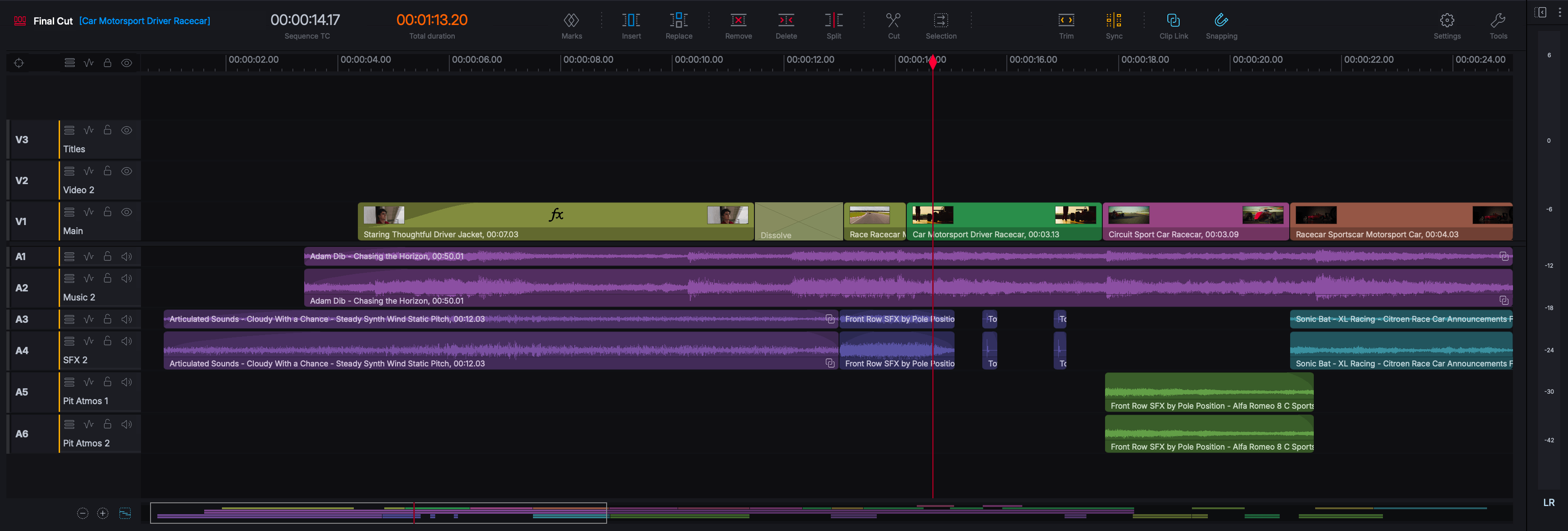 A sequence on the timeline, with video and audio tracks and their track headers.